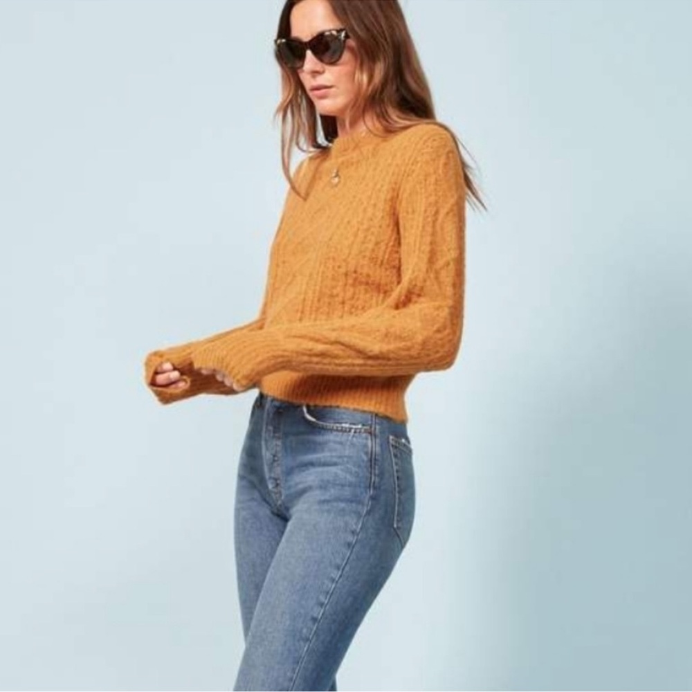 Reformation Arden Sweater Small Alpaca Blend Cable Knit Rare HTF Orange Camel